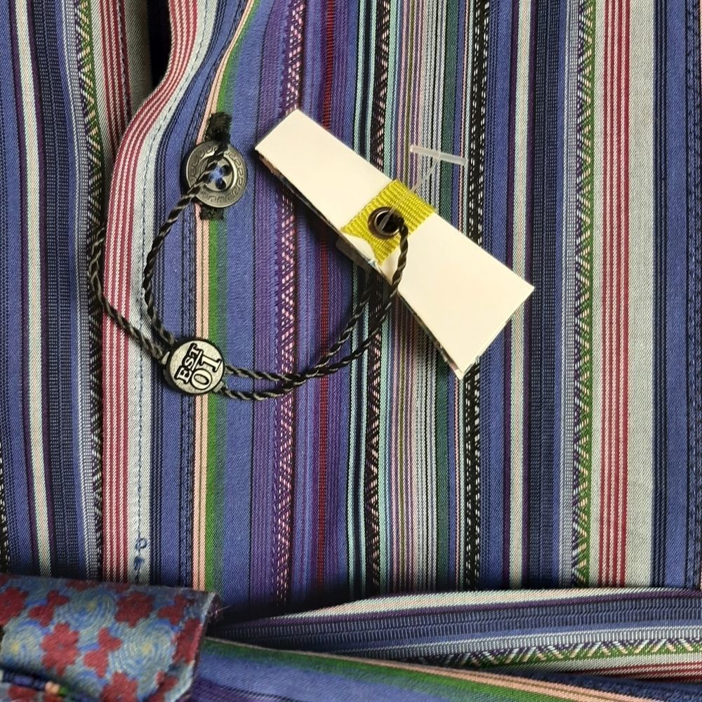 Robert Graham Striped Cotton Flip Cuff Button Front Shirt Size Small NEW - Picture 5 of 9